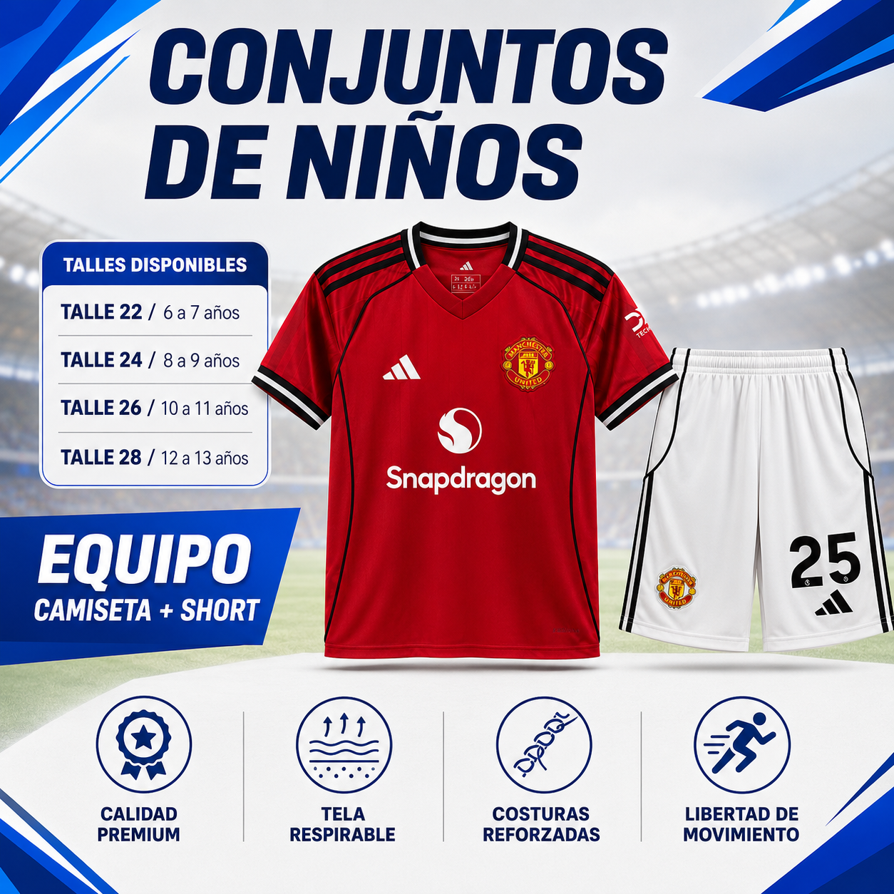 Equipo de Fútbol Infantil MANCHESTER UNITED – Camiseta + Short