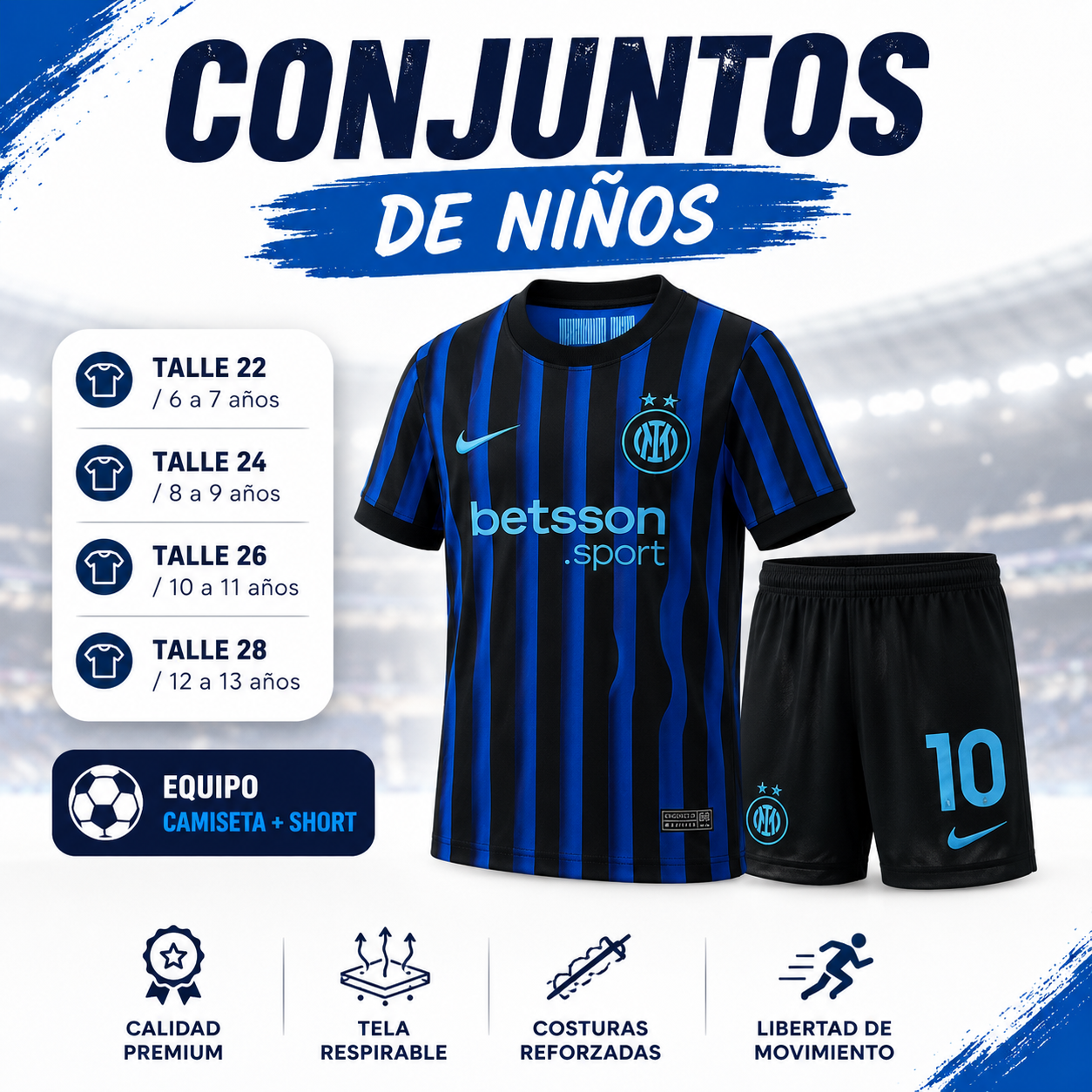 Equipo de Fútbol Infantil INTER DE MILAN – Camiseta + Short